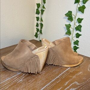 Dolce Vita Suede Fringe Wedge Sandals - Brown